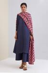 Buy_Scarlet Sage_Blue 100% Polyester Mosaic Print Band Collar Soha Pleated Kurta Palazzo Set_Online_at_Aza_Fashions