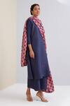 Shop_Scarlet Sage_Blue 100% Polyester Mosaic Print Band Collar Soha Pleated Kurta Palazzo Set_Online_at_Aza_Fashions