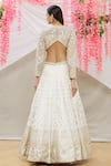 Shop_Neha Mehta Couture_White Banarasi Silk Embroidery Zardozi Round Gown_at_Aza_Fashions
