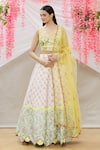 Buy_Neha Mehta Couture_Multi Color Brocade Silk Woven Zardozi V Neck Lehenga Set _Online_at_Aza_Fashions