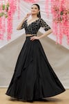 Buy_Neha Mehta Couture_Black Banana Crepe Embroidery Zardozi Round Pleated Lehenga With Blouse _at_Aza_Fashions