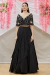 Neha Mehta Couture_Black Banana Crepe Embroidery Zardozi Round Pleated Lehenga With Blouse _Online_at_Aza_Fashions