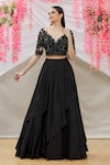 Buy_Neha Mehta Couture_Black Banana Crepe Embroidery Zardozi Round Pleated Lehenga With Blouse _Online_at_Aza_Fashions