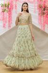 Buy_Neha Mehta Couture_Green Georgette Embroidery Zardozi V Neck Lehenga With Blouse _at_Aza_Fashions