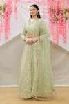 Buy_Neha Mehta Couture_Green Georgette Embroidery Zardozi V Neck Lehenga Set _at_Aza_Fashions