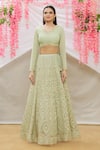 Neha Mehta Couture_Green Georgette Embroidery Zardozi V Neck Lehenga Set _Online_at_Aza_Fashions