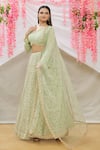 Buy_Neha Mehta Couture_Green Georgette Embroidery Zardozi V Neck Lehenga Set _Online_at_Aza_Fashions