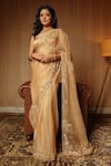 Buy_Gul By Aishwarya_Gold Saree Pure Organza And Blouse Satin Floral With  _at_Aza_Fashions