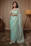 Buy_Gul By Aishwarya_Blue Saree Pure Organza And Blouse Satin Floral Embroidered With _at_Aza_Fashions