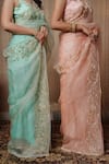 Shop_Gul By Aishwarya_Blue Saree Pure Organza And Blouse Satin Floral Embroidered With _Online_at_Aza_Fashions