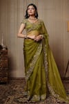 Buy_Gul By Aishwarya_Green Saree Pure Organza And Blouse Satin Border With  _at_Aza_Fashions