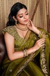 Gul By Aishwarya_Green Saree Pure Organza And Blouse Satin Border With  _Online_at_Aza_Fashions