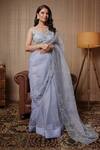 Buy_Gul By Aishwarya_Blue Saree Pure Organza And Blouse Satin Floral With  _at_Aza_Fashions