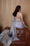 Shop_Gul By Aishwarya_Blue Saree Pure Organza And Blouse Satin Floral With  _at_Aza_Fashions