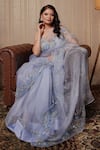 Gul By Aishwarya_Blue Saree Pure Organza And Blouse Satin Floral With  _Online_at_Aza_Fashions