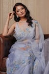 Buy_Gul By Aishwarya_Blue Saree Pure Organza And Blouse Satin Floral With  _Online_at_Aza_Fashions