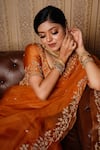 Gul By Aishwarya_Orange Saree Pure Organza And Blouse Satin Embroidery Border With _Online_at_Aza_Fashions