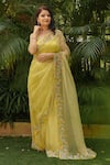 Buy_Gul By Aishwarya_Yellow Saree Pure Organza And Blouse Satin Border With  _at_Aza_Fashions