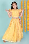 Buy_Lil Drama_Yellow Chanderi, Lurex Embroidery Bandhej Print Lehenga And Choli Set _Online_at_Aza_Fashions