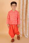 Buy_Lil Drama_Orange Printed Kurta And Dhoti Pant Set For Boys_at_Aza_Fashions