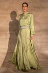 Buy_Basanti - Kapde Aur Koffee_Green Viscose Satin Print And Embroidery Bandhani & Mirror Shirt & Lehenga Set _at_Aza_Fashions