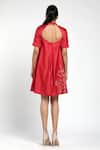 Shop_Madder Much_Red 80% Cotton 20% Silk Floral Round Rubia Pentagon Short Dress _at_Aza_Fashions