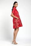 Madder Much_Red 80% Cotton 20% Silk Floral Round Rubia Pentagon Short Dress _Online_at_Aza_Fashions
