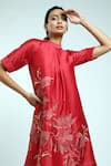 Buy_Madder Much_Red 80% Cotton 20% Silk Floral Round Rubia Pentagon Short Dress _Online_at_Aza_Fashions