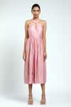 Buy_Madder Much_Pink 80% Cotton 20% Silk Floral Halter Neck Sofia Dress _Online_at_Aza_Fashions