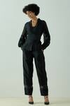 Buy_Madder Much_Black 80% Cotton 20% Silk Floral V Neck Grace Wrap Top And Pant Set _at_Aza_Fashions