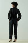 Shop_Madder Much_Black 80% Cotton 20% Silk Floral V Neck Grace Wrap Top And Pant Set _at_Aza_Fashions