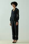 Madder Much_Black 80% Cotton 20% Silk Floral V Neck Grace Wrap Top And Pant Set _Online_at_Aza_Fashions