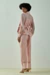 Shop_Madder Much_Pink 80% Cotton 20% Silk Floral V Neck Grace Wrap Top And Pant Set _at_Aza_Fashions