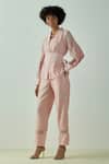 Madder Much_Pink 80% Cotton 20% Silk Floral V Neck Grace Wrap Top And Pant Set _Online_at_Aza_Fashions
