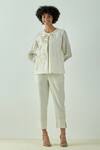 Buy_Madder Much_White 80% Cotton 20% Silk Floral Round Miriam Demure Top And Pant Set _at_Aza_Fashions