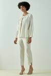Madder Much_White 80% Cotton 20% Silk Floral Round Miriam Demure Top And Pant Set _Online_at_Aza_Fashions