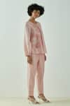 Madder Much_Pink 80% Cotton 20% Silk Floral Round Miriam Demure Top And Pant Set _Online_at_Aza_Fashions