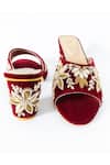 Buy_Shiveen Shiveen_Maroon Embroidered Narangam Block Heels _Online_at_Aza_Fashions