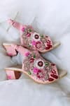 Shop Shiveen Shiveen Pink Embroidered Trisha Block Heels at Aza Fashions Shop_Shiveen Shiveen_Pink Embroidered Trisha Block Heels _at_Aza_Fashions