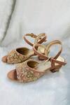 Shop Shiveen Shiveen Brown Embroidered Dhattur Block Heels at Aza Fashions Shop_Shiveen Shiveen_Brown Embroidered Dhattur Block Heels _at_Aza_Fashions