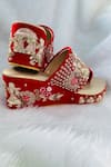 Shop_Rajasthani Stuff_Red Embroidered Palakhi Kolhapuri Wedges _at_Aza_Fashions