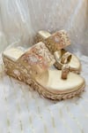 Shop Shiveen Shiveen Gold Embroidered Aham Wedges at Aza Fashions Shop_Shiveen Shiveen_Gold Embroidered Aham Wedges _at_Aza_Fashions