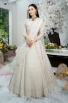 Buy_Varun Chakkilam_Beige Silk Organza Embroidery Cutdana V Neck Bridal Lehenga Set For Women_at_Aza_Fashions