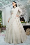 Shop_Varun Chakkilam_Beige Silk Organza Embroidery Cutdana V Neck Bridal Lehenga Set For Women_at_Aza_Fashions