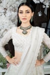Varun Chakkilam_Beige Silk Organza Embroidery Cutdana V Neck Bridal Lehenga Set For Women_Online_at_Aza_Fashions