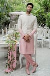 Buy_Varun Chakkilam_Pink Twill Silk Embroidery Beads And Thread Ombre Sherwani & Pant Set  _at_Aza_Fashions