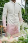 Varun Chakkilam_Pink Twill Silk Embroidery Beads And Thread Ombre Sherwani & Pant Set  _Online_at_Aza_Fashions