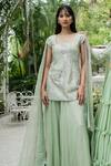 Buy_Varun Chakkilam_Green Silk Organza Cutdana And Sequin, Bugle Beads Embroidered Kurta Palazzo Set _at_Aza_Fashions