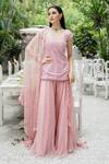 Buy_Varun Chakkilam_Pink Silk Organza Thread And Beads Scoop Neck Embroidered Kurta Palazzo Set _at_Aza_Fashions