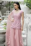 Shop_Varun Chakkilam_Pink Silk Organza Thread And Beads Scoop Neck Embroidered Kurta Palazzo Set _at_Aza_Fashions